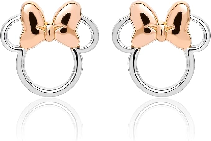 Disney Minnie Mouse Ohrstecker Silber und Roségold Sterlingsilber, Einheitsgröße, Sterling Silber, Geschenk für Mädchen, Frauen, zum Geburtstag, Weihnachten
